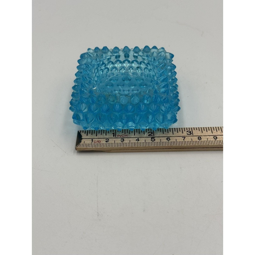VTG Fenton Blue Hobnail Square Salt Cellar Ashtray, Tea light Candle Holder - Picture 3 of 5